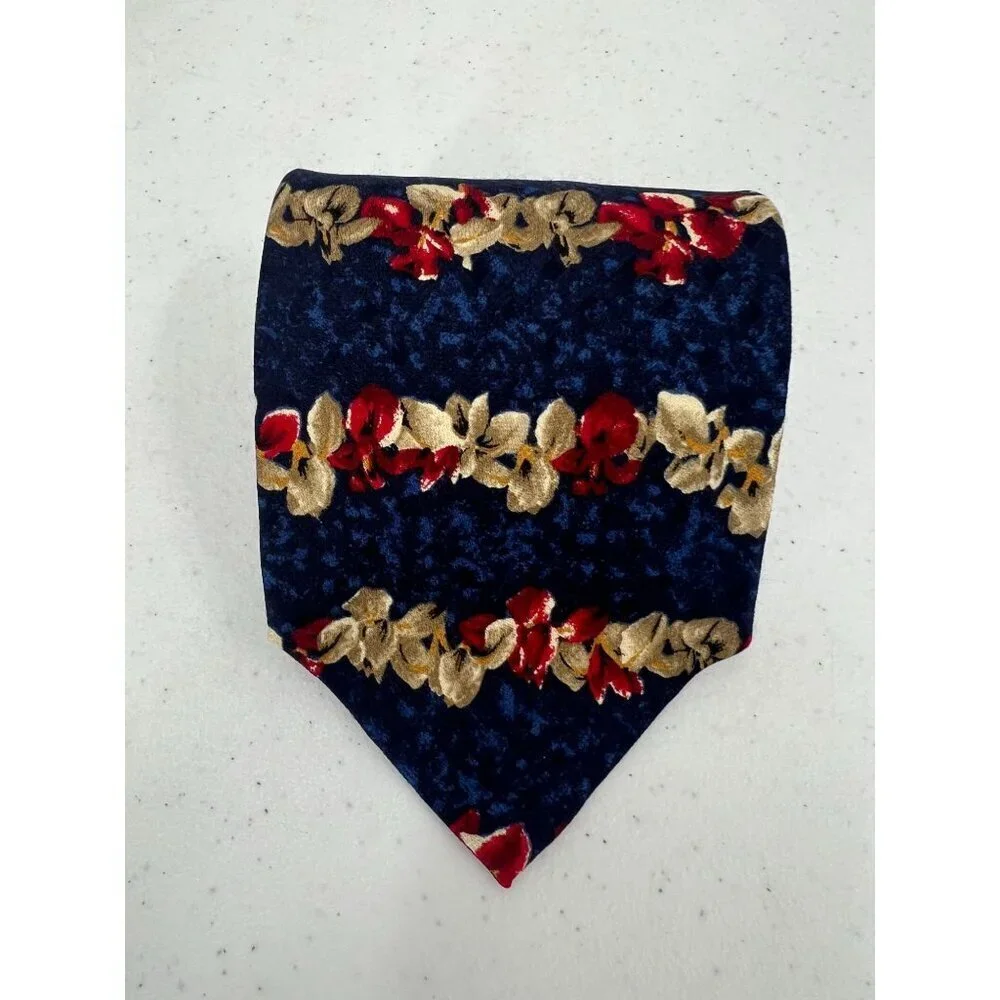 The Metropolitan Museum Of Art Floral Silk Tie Navy Red‎ Gold 100% Silk